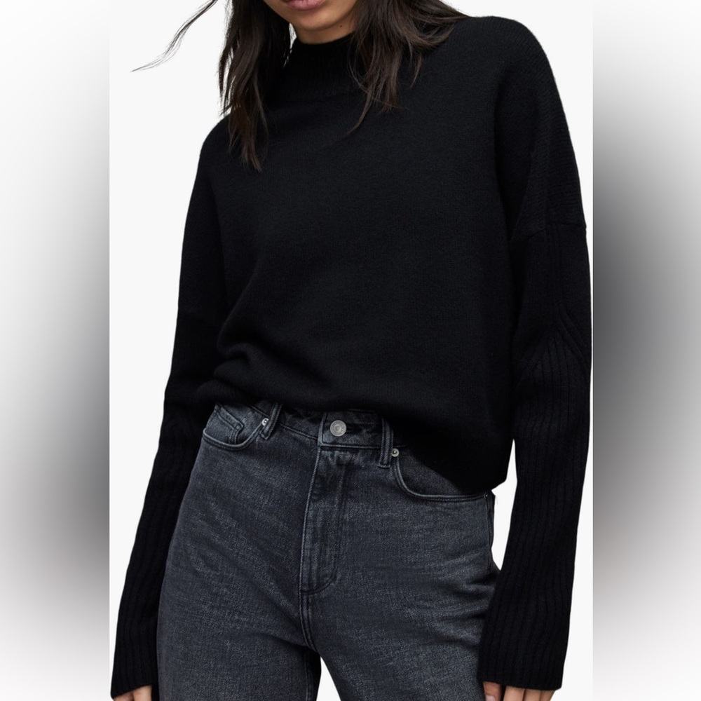 AllSaints Orion Mock Neck Cashmere Wool Sweater